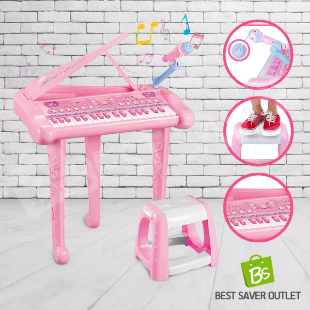 37 Keys Piano Toys Musical Training Education w/Microphone & Stool Kids Gift