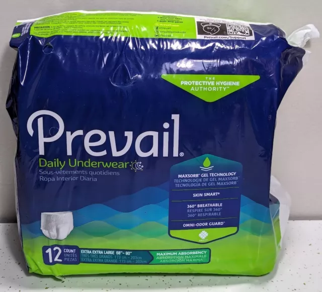 12 Pack New Prevail Adult Diapers Briefs 2XL Incontinence Daily Underwear