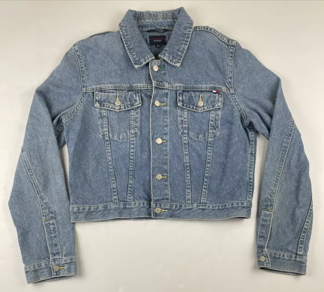 Tommy Hilfiger Denim Jean Jacket Girl’s XL Distressed Blue Button Up Short