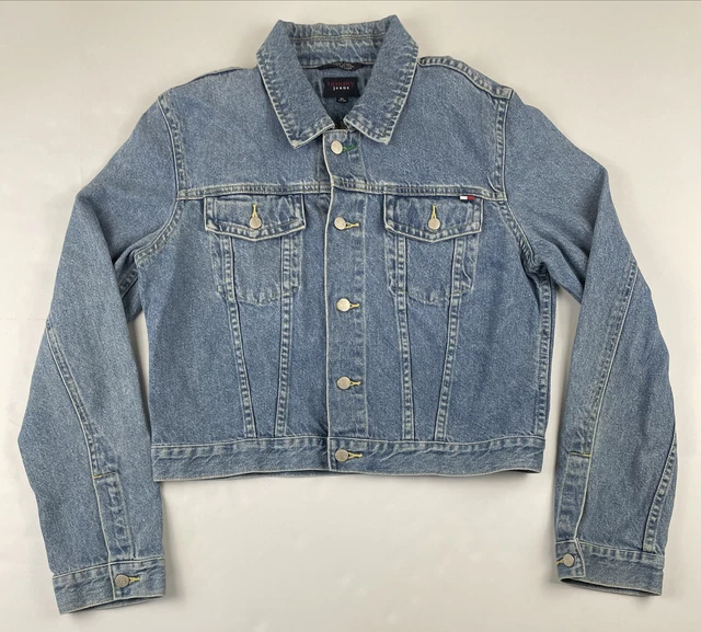 Tommy Hilfiger Denim Jean Jacket Girl’s XL Distressed Blue Button Up Short