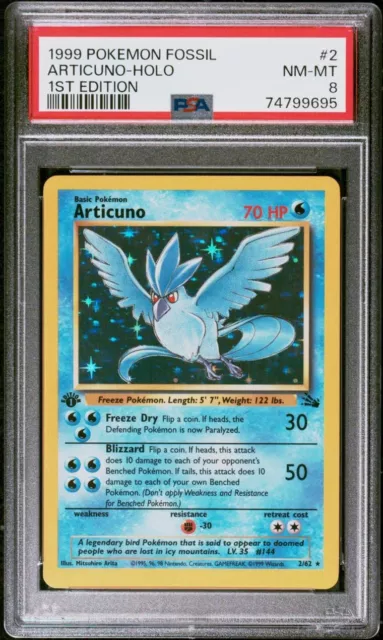 Pokemon Card - Fossil 2/62 - 1st EDITION HOLO ARTICUNO PSA 8 NM-MT
