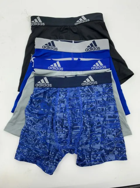 New Adidas kids boy Boxer Brief 4Pack Polyester Sz S 6-8 blue gray black Q547