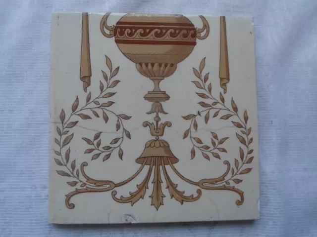 Old Victorian / Edwardian Mintons Brown geometric  patterned tile 6" x 6"