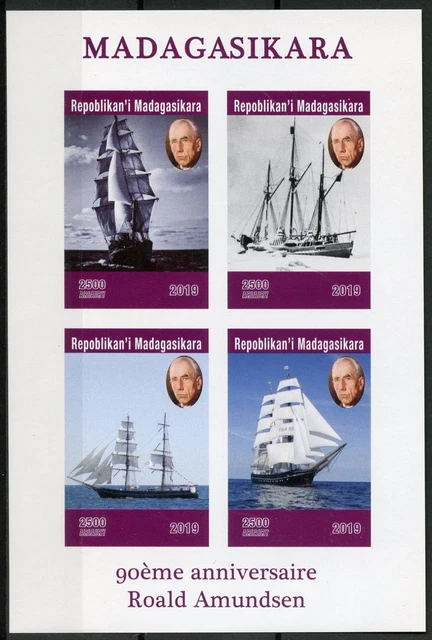 Madagascar 2019 MNH Roald Amundsen 4v IMPF M/S Exploration Boats Ships Stamps