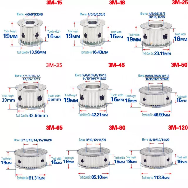 3M 12T-120T pas 3 mm largeur de dent 16 mm ceinture de synchronisation poulie engrenage de roue synchrone