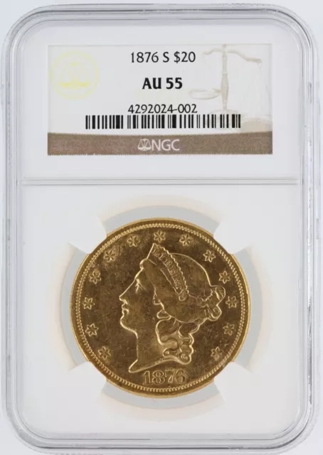 1876-S Double Eagle NGC AU55 $20 Liberty Head San Francisco Minted