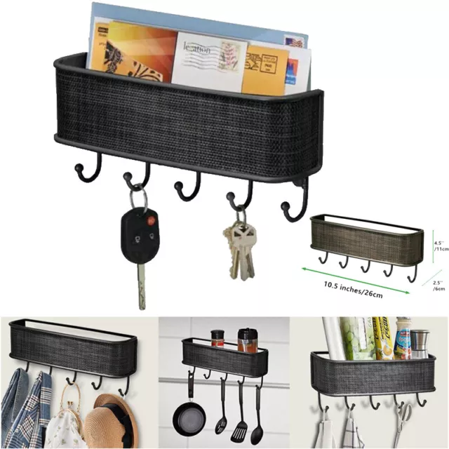 5 Hooks Wall Mount Key Bag Towel Letter Rack Hanger Holder Coat Hat Clothes Rack