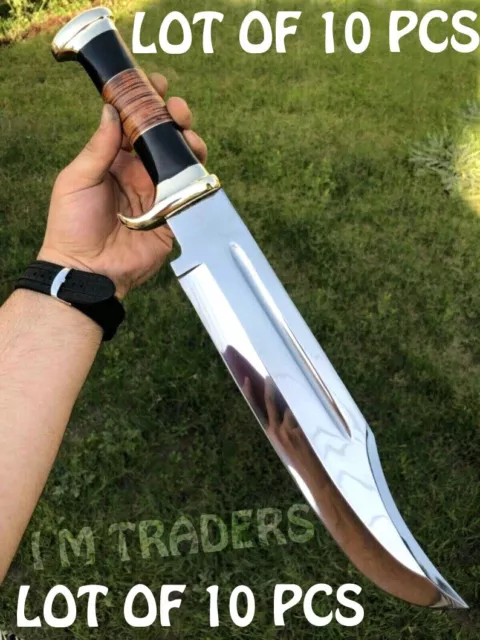 LOT OF 10 Handmade D2 Hunting Crocodile Dundee High Polish Survival Bowie Knives