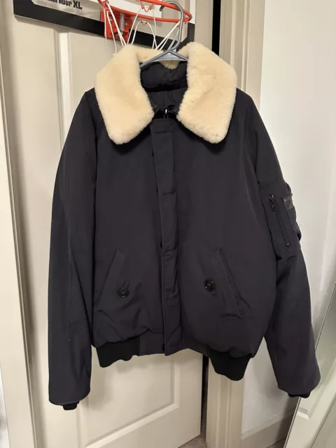 Rare Canada Goose Foxe Shearling Bomber Jacket Size XL Navy Blue