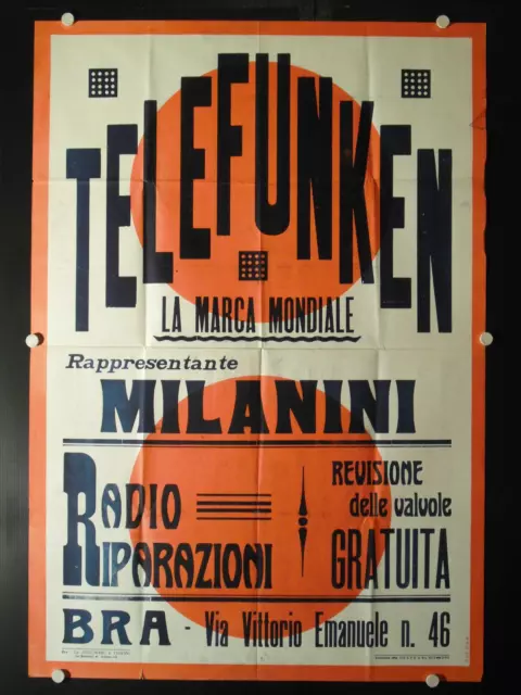 Manifesto Telefunken Radio Valvole Bra Cuneo 1938 Originale Vintage Art Deco