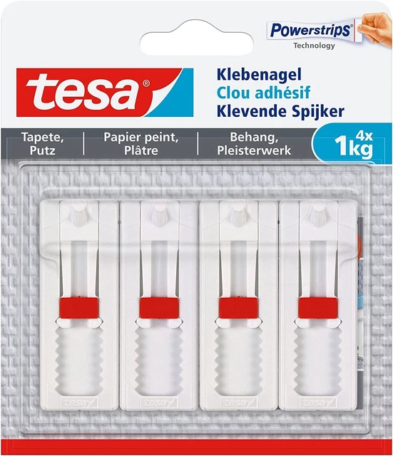 tesa 77774 Lot de 4 clous adhésifs réglables en hauteur pour papier peint et...