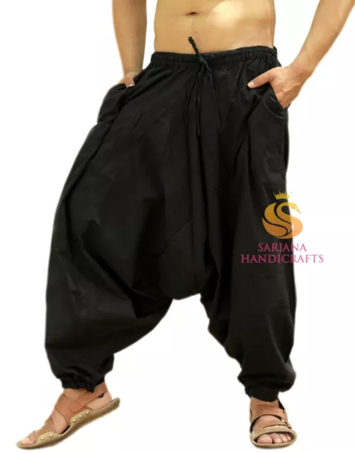 Men Cotton Black Harem Pants Dance Trouser Afghani Yoga Baggy Women Genie Gypsy