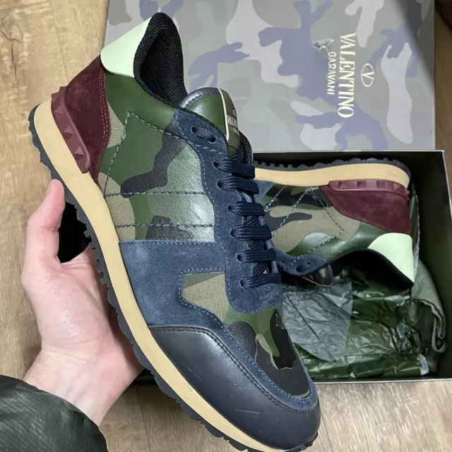 VALENTINO Camo Rockrunner Khaki Green Navy Burgundy UK 9 EU 43 Trainers RRP £519 2