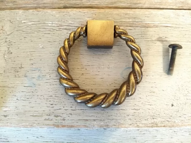 Vintage Solid Brass Drop Wreath Ring Bail Drawer Pull Handle Cabinet Hardware