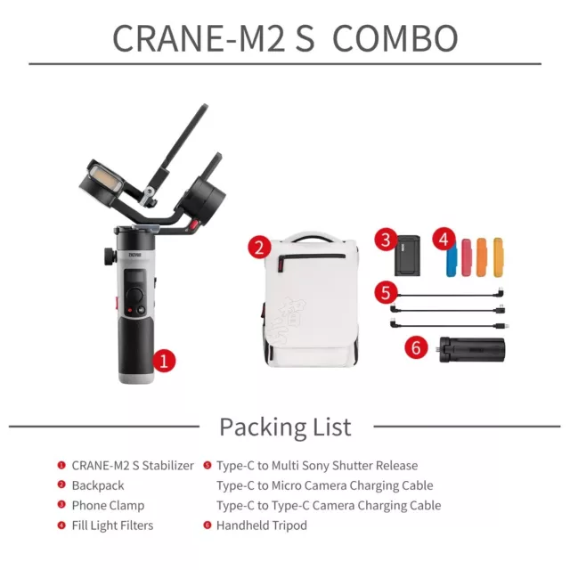 Zhiyun Crane-M2S Combo ComHandheld Gimbal Stabilizer With Backpack & Accessories 2