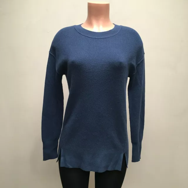 Caslon Womens Blue Long Sleeve Split Hem Crewneck Rib Knit Pullover Sweater S