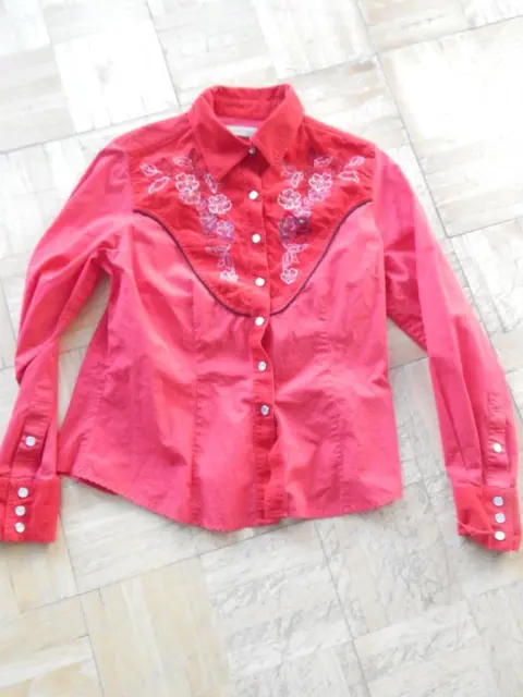 Vintage Red Corduroy Child's Cowboy Unisex Shirt Pearl Buttons Embroided - Nice