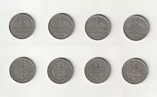 BRD - 1  Deutsche Mark Münze - 1954  D-F-G-J - Konvolut - Sammlung - 4 Stück -