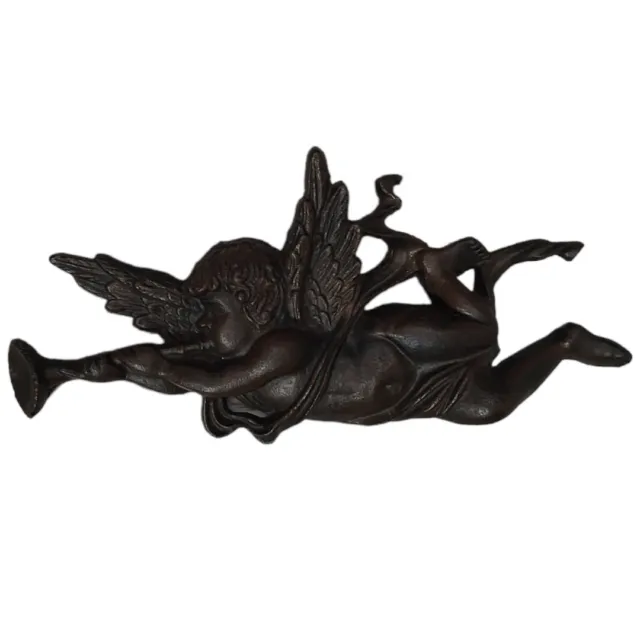 Cast Iron Angel Playing Trumpet Wall Hanging Decor