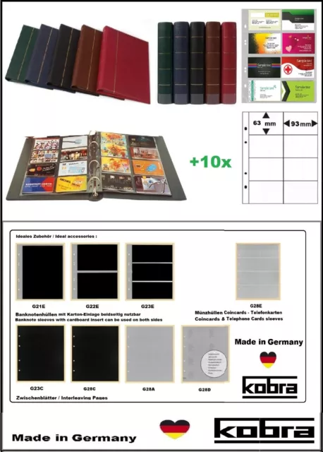 Visitenkartenalbum Rot Luxus KOBRA G29-R 10x Hüllen Für 160 Visitenkarten
