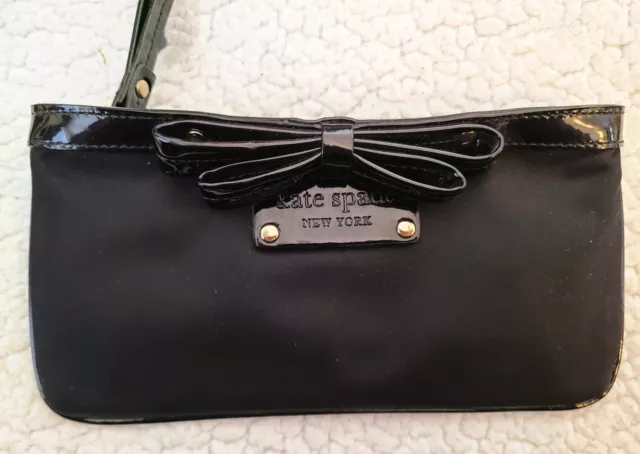 Kate Spade Black Patent and Nylon Leather Bow Wristlet