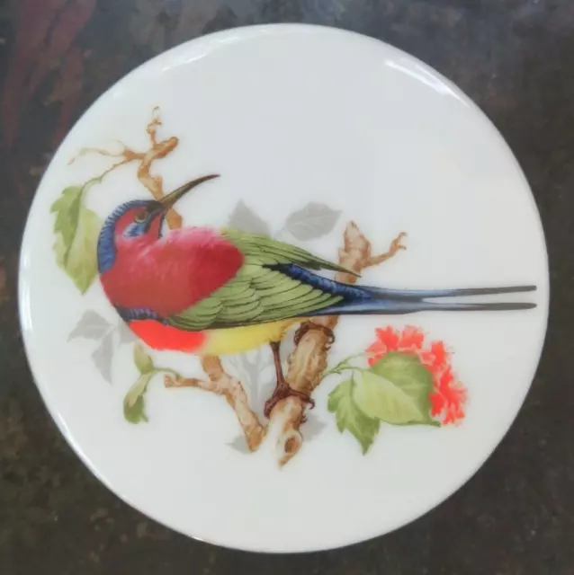 Vintage Porcelain Ring Trinket Jewel Box Painted Bird Flowers Leaves Japan Irice