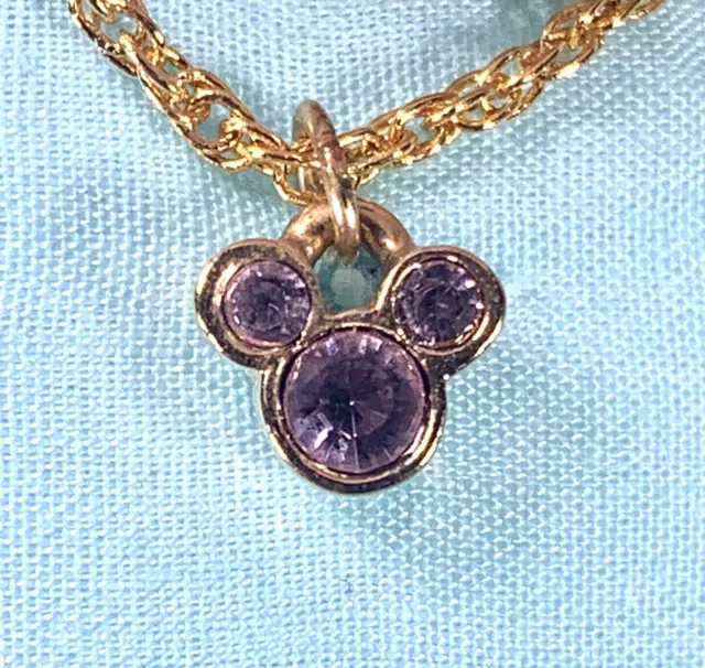 Disney Parks Minnie Mouse Necklace Faux Amethyst June  Birthstone Gold Chain