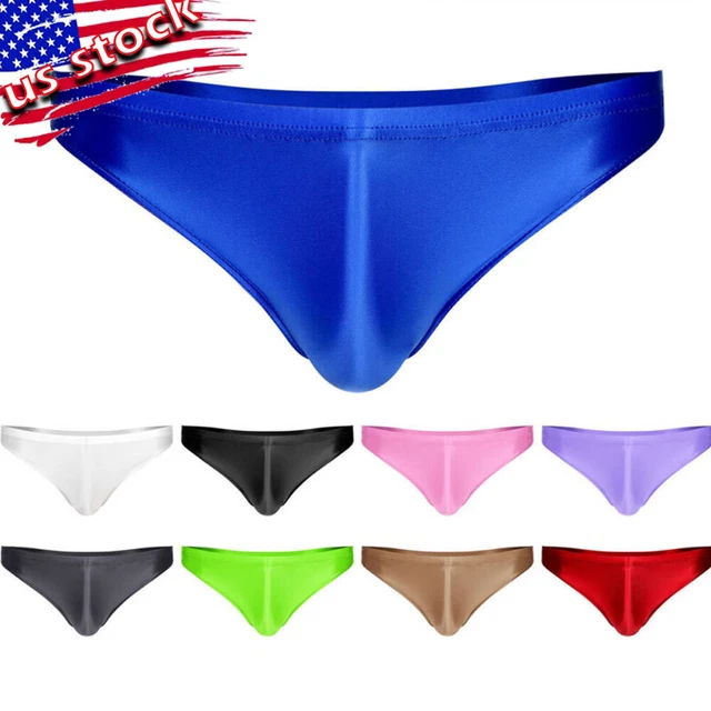 US MEN SHINY Low Rise Bikini Briefs Thong Underwear Glossy Stretchy