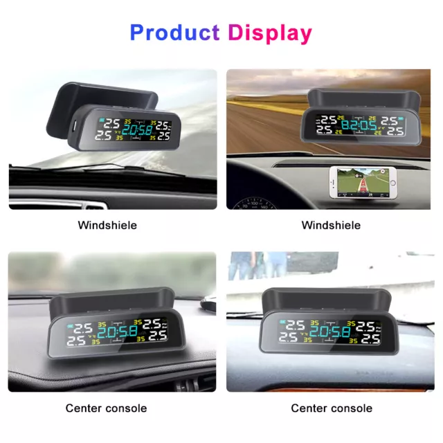 4 Built-in Sensors Wireless Solar TPMS LCD Car Tire Pressure Monitoring System