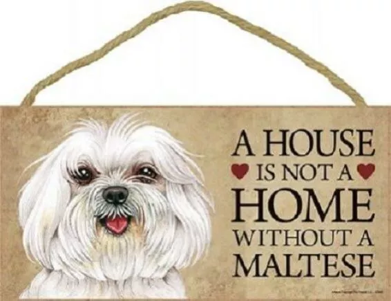 A House Is Not A Home MALTESE Dog 5x10 Wood SIGN Plaque USA Made