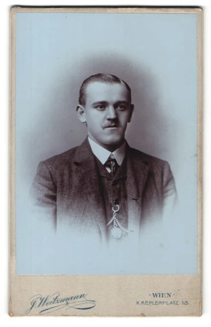 Fotografie S. Weitzmann, Wien, Portrait junger Mann im Anzug mit Taschenuhr
