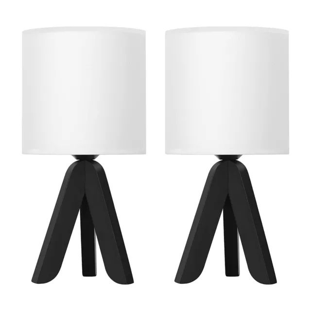 Modern Table Lamps Set of 2 Cute Wood Tripod Boho Bedside Lamp for Kids Room Den