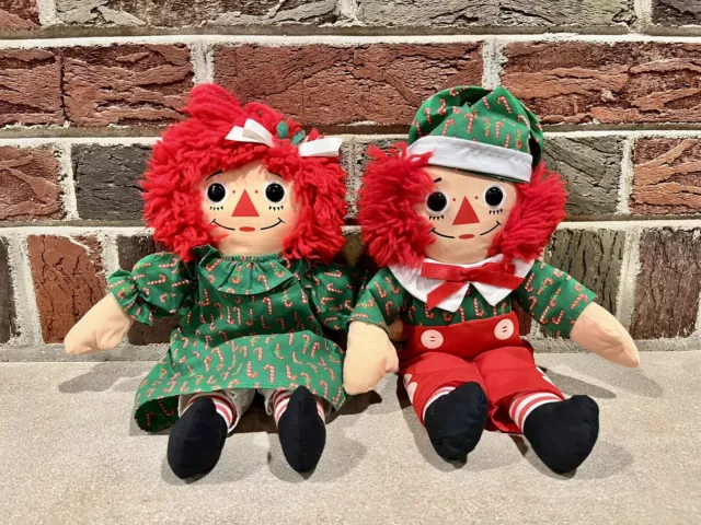 VTG Playskool 1990 Raggedy Ann & Andy Special Holiday Edition 12" Soft Rag Dolls