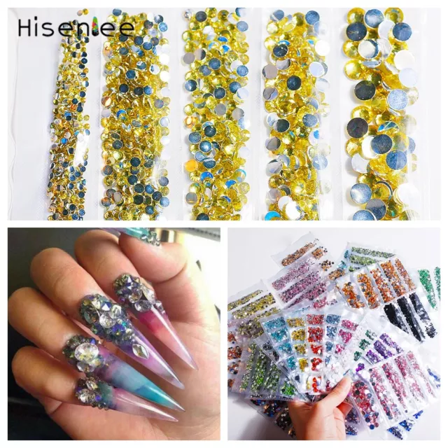 Flat Bottom Manicure Crystal Gems Acrylic Stones Nail Rhinestones Mixed Size