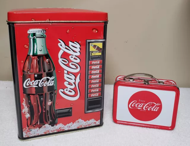 Vintage Coca Cola Vending Machine Coin Bank and Mini Lunch Box Ornament Vintage Coca Cola Vending Machine Coin Bank and Mini Lunch Box Ornament