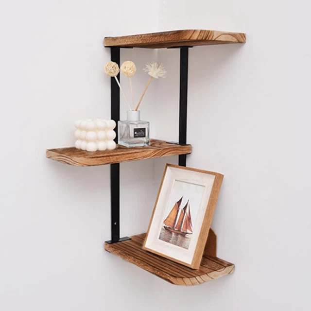 RUSTIC WOOD CORNER Shelf Home Display Storage Rack Wall Floating Shelf