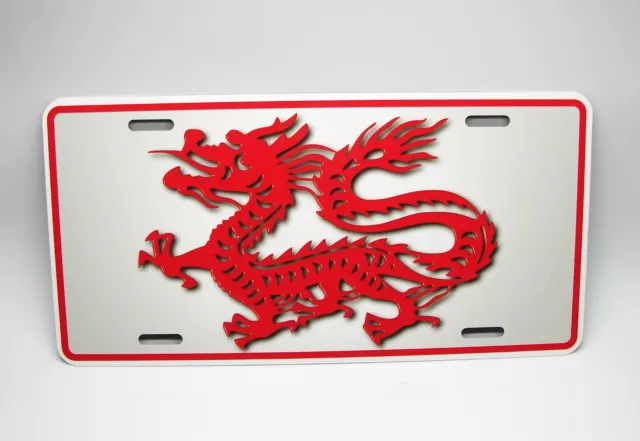 Red Dragon Metal Car License Plate Auto Tag. Chinese Dragon Car License Plate
