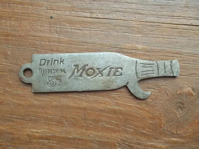 Metal Drink Moxie Soda Pop Bottle Opener! Refreshing 5 Cent Opener! Bottle Shape