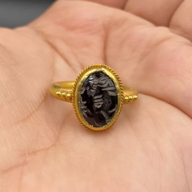 Ancient Roman High Carat Gold 20K Ring With Garnet Intaglio Stone Insert