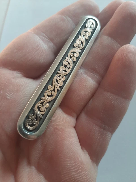 Broche Ancienne Art Nouveau En Argent Massif 925 – Motif Fleurs – Créateur