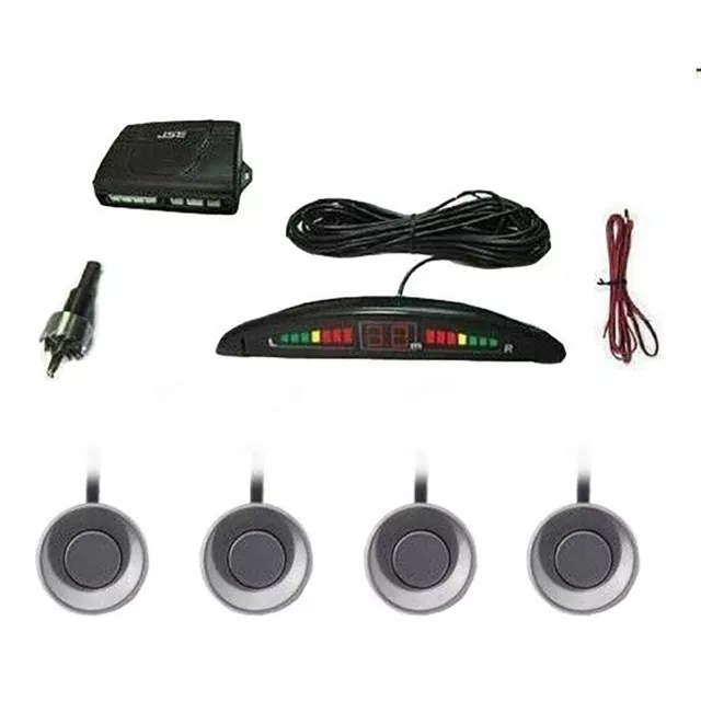 Kit 4 Sensori Di Parcheggio Auto Suv Con Display Led Cicalino Suono Grigi Silver