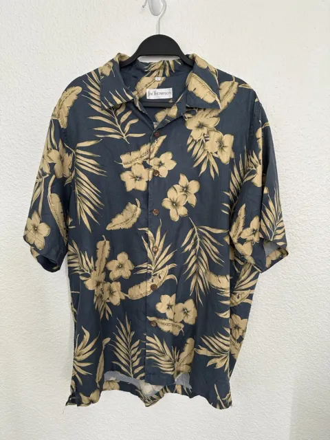 Jim Thompson Hawaiian Shirt Mens Large Brown Yellow Floral Leaf