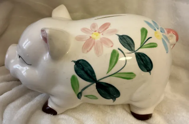 Vintage Hand Painted Ceramic Pig Floral Smash Coin Piggy Bank Japan