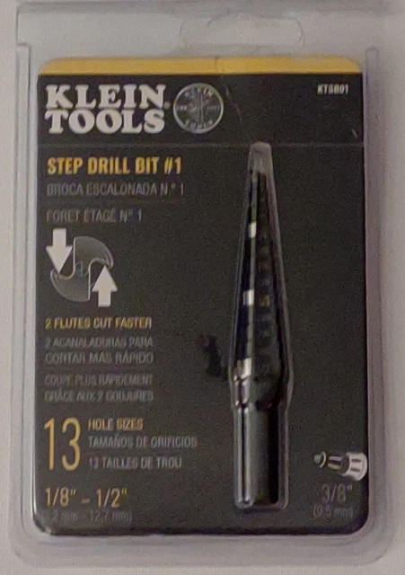 Klein Tools KTSB01 Step Drill Bit Double-Fluted #1, 1/8 to 1/2-Inch 2