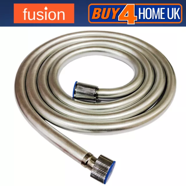Fusion Smooth Matt Silver Shower Hose Brass Pipe Standard Bore PVC Long Flexible