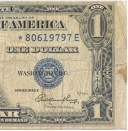 Series 1935E~ $1.00~ One Dollar Silver Certificate***STAR NOTE*** w/ Errors