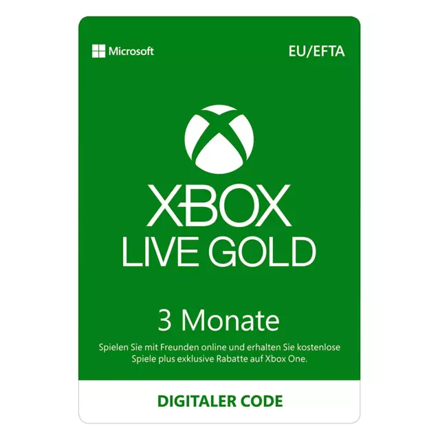Xbox Live Gold Mitgliedschaft 3 Monate DE Download Code EU Microsoft Series X S
