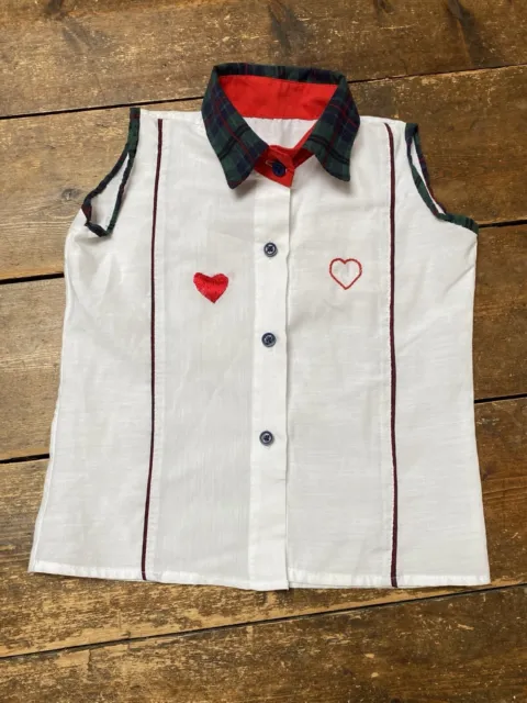 Vintage Girls Shirt Tartan Collar Hearts Age 6-7-8 Years Christmas Colours 1990s