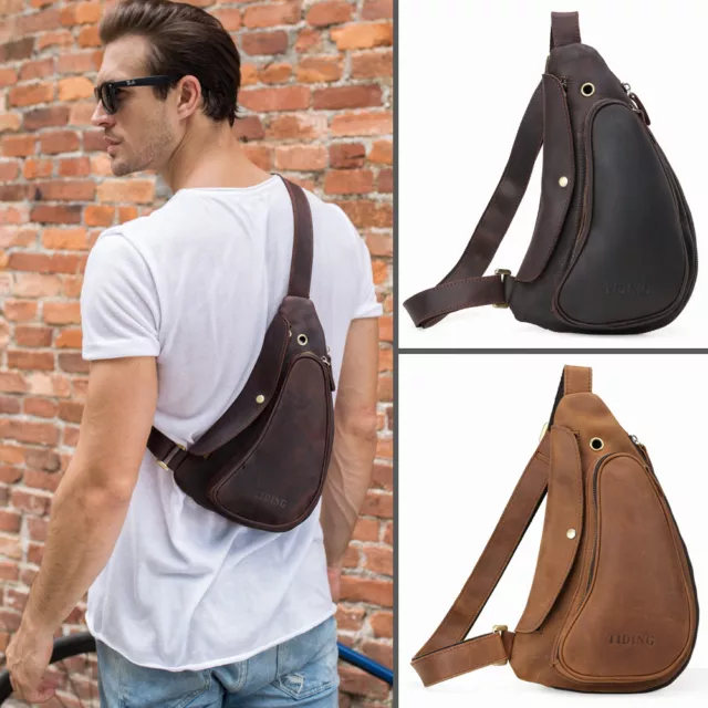 Vintage Men Leather Sling Bag Crossbody large capacity Casual chest bag  RT78002