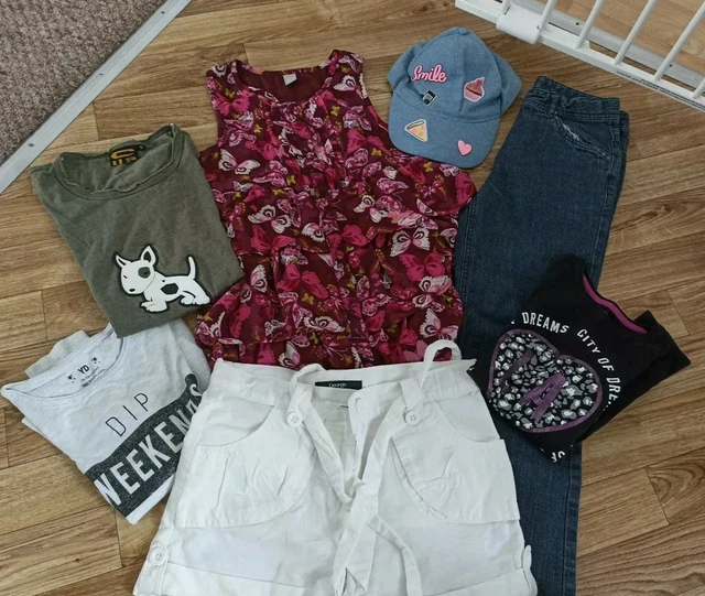 Girls 9-10 Bundle Summer Holiday Cap Hat Shirts Tops Pretty Tunic